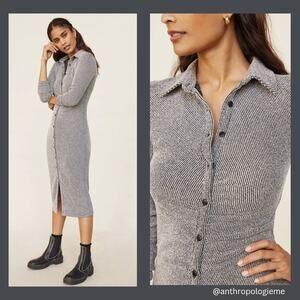 Anthropologie Ruched Gray Black Midi Dress - New - Medium